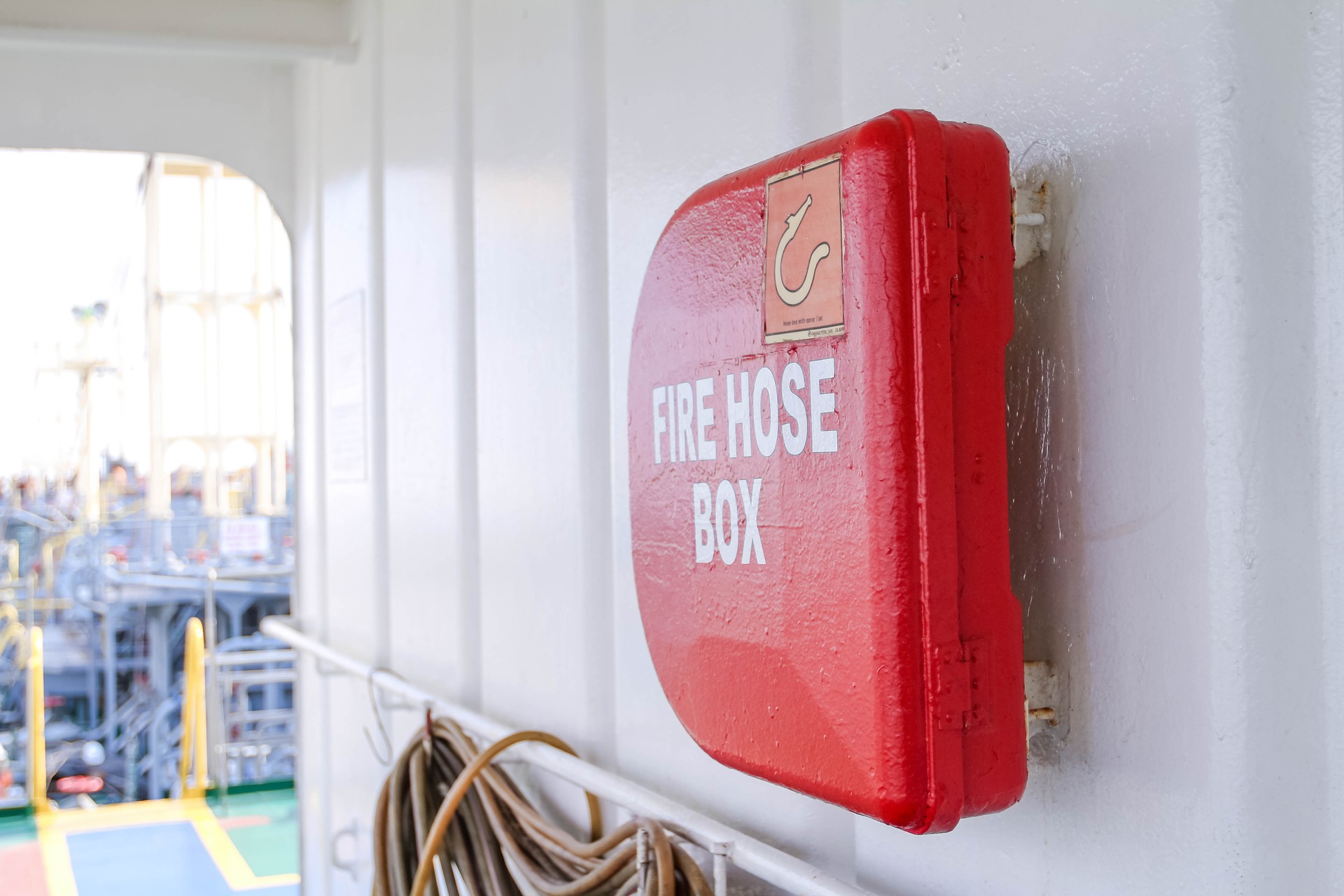 Fire hose box on wall