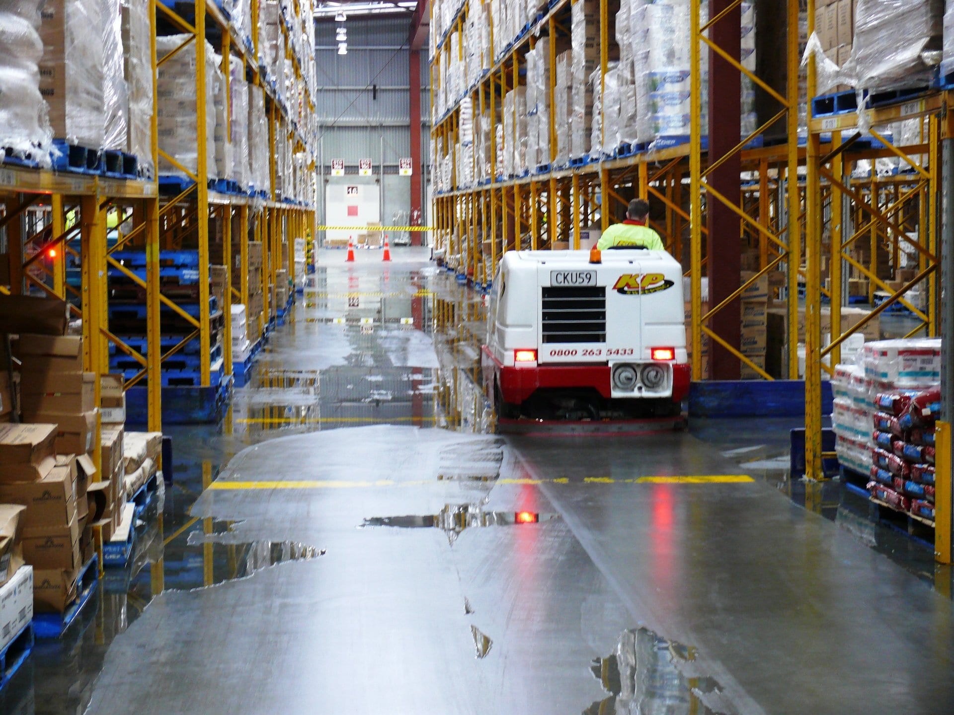 liquids on floor of warehouse